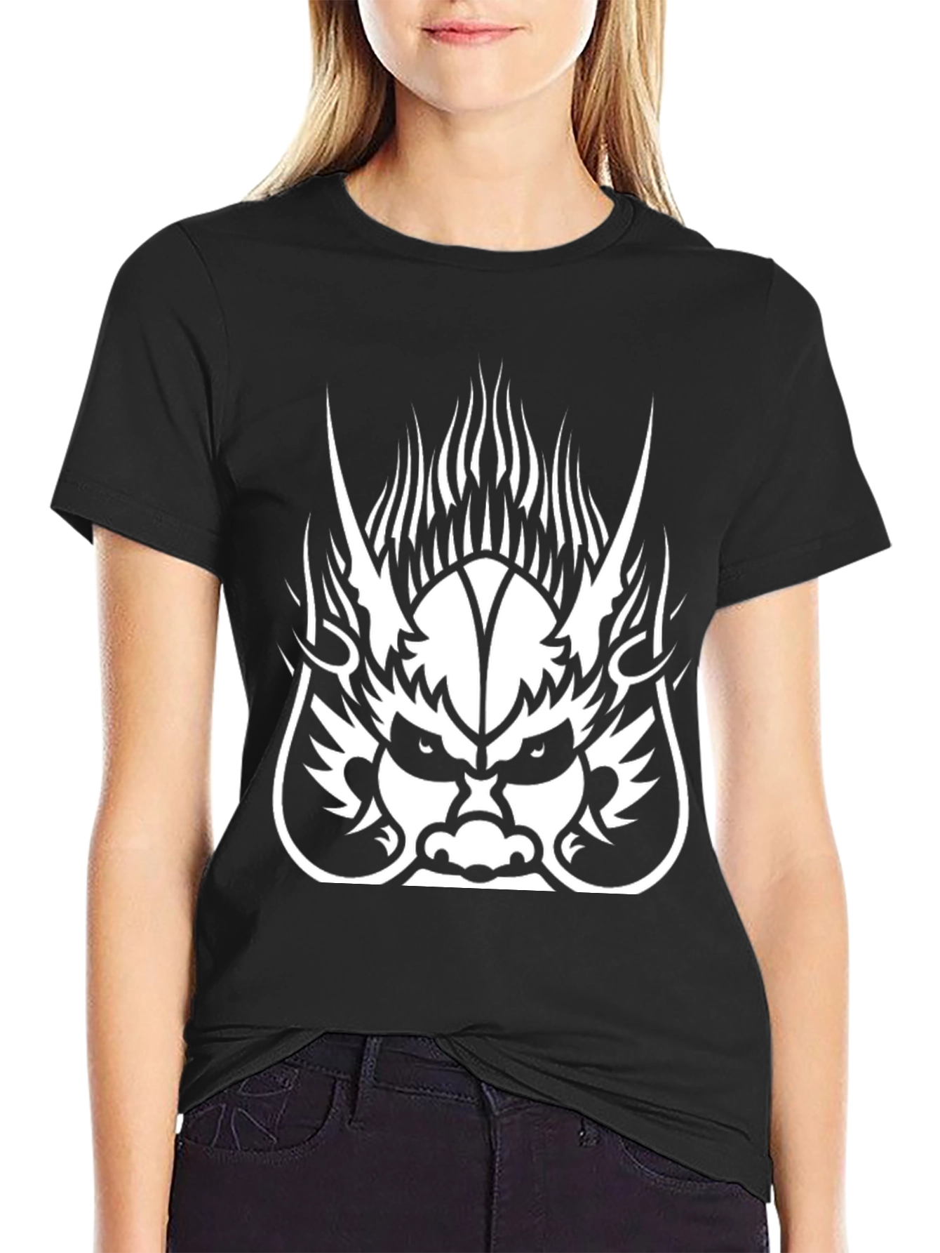 Black Men's Black T-Shirt with Dragon Graphic Print view 2