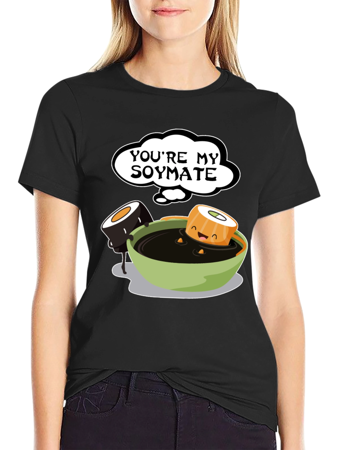 Black You're My Soymate T-Shirt - Cute Sushi Graphic Tee view 2