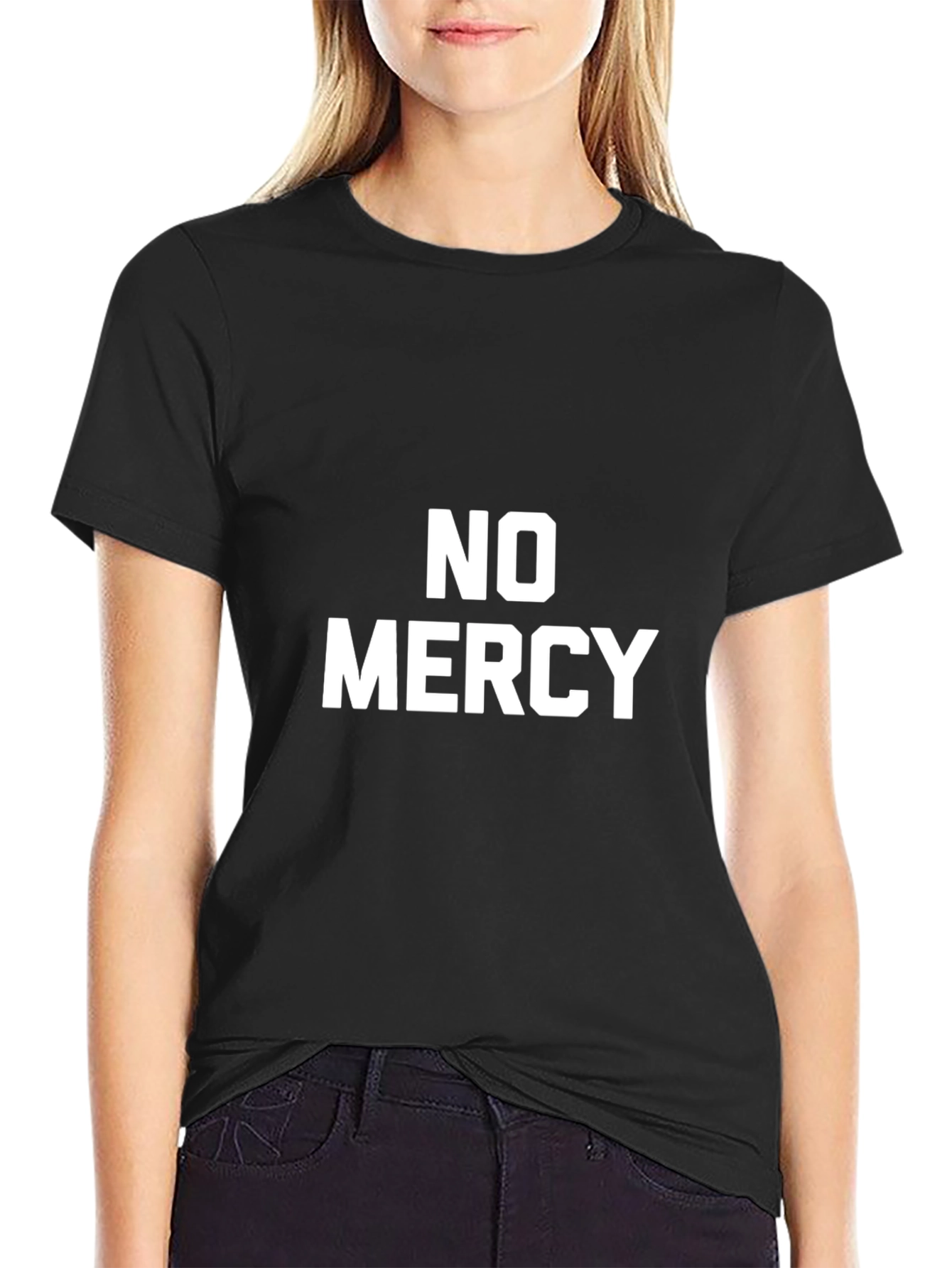 Black No Mercy Black Graphic Tee - Bold Statement Shirt view 2