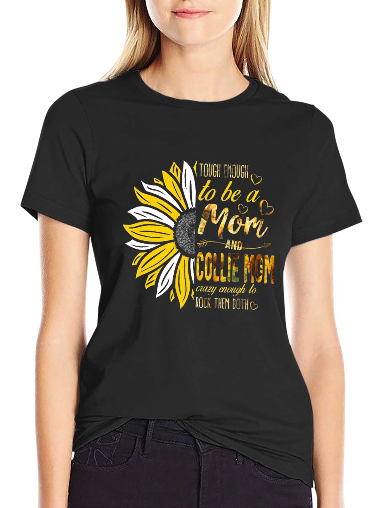 Black Sunflower Collie Mom T-Shirt - Cute Dog Lover Tee view 2