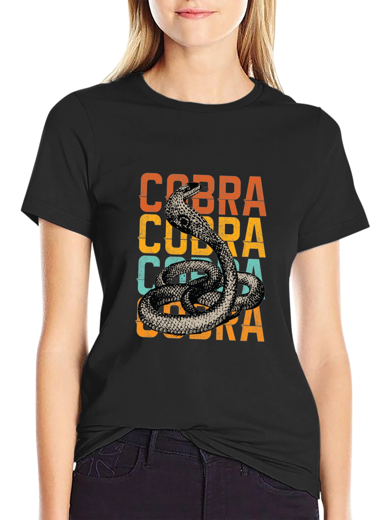 Black Retro Cobra Graphic Tee - Vintage Style Snake T-Shirt view 2