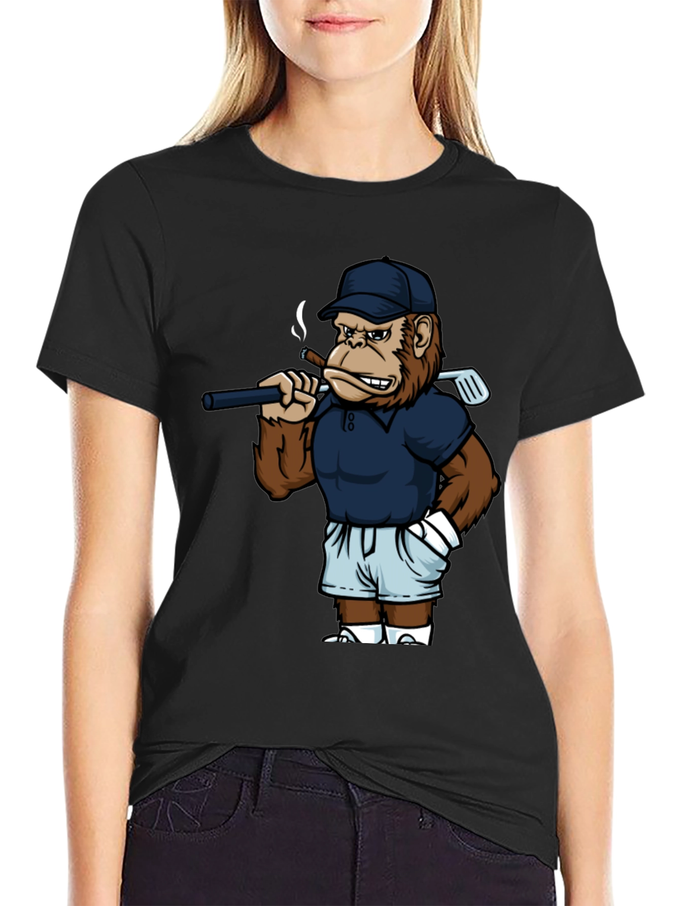 Black Cool Monkey Golfer Graphic Tee - Black view 2