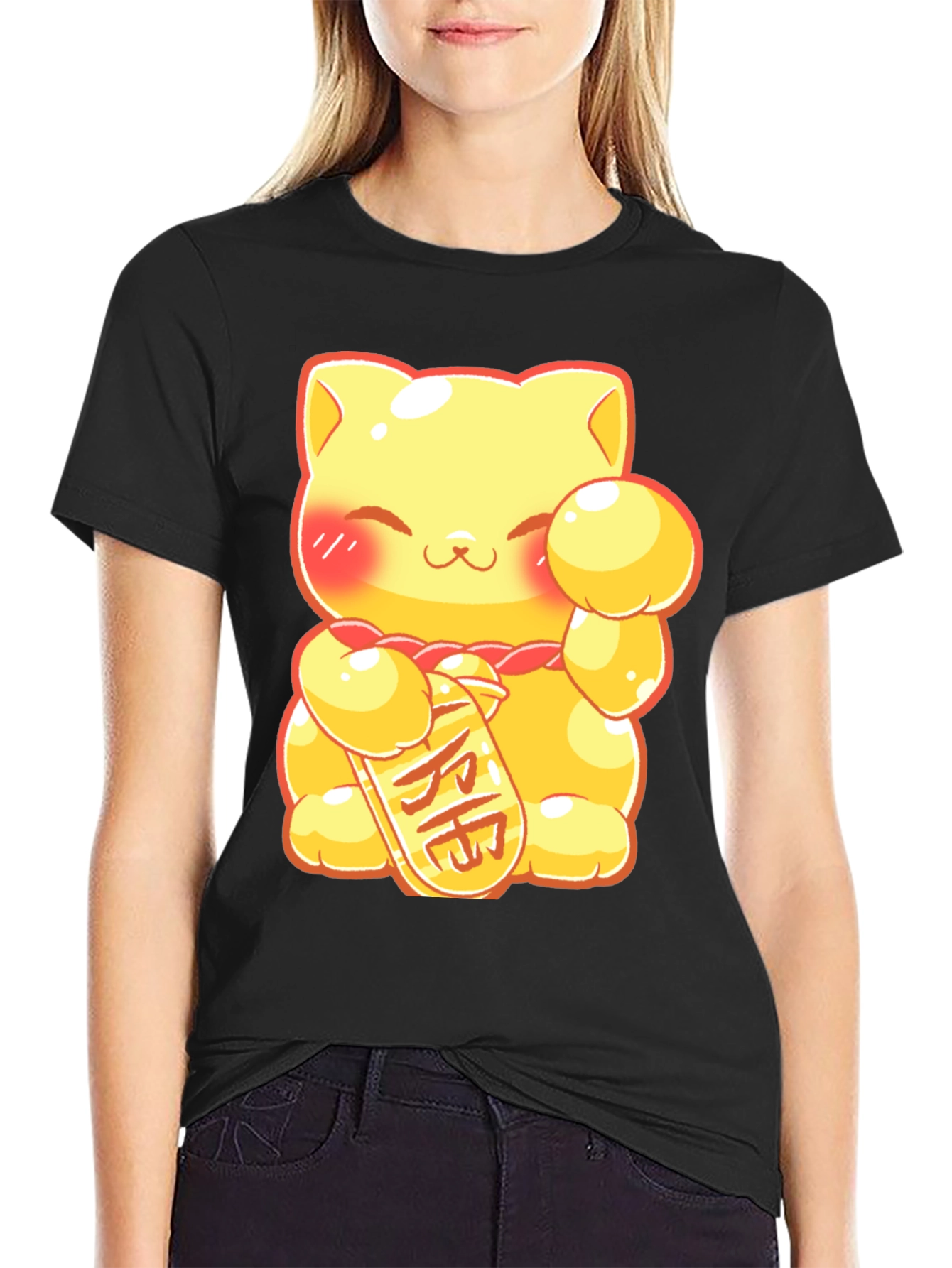 Black Lucky Cat Graphic Tee - Kawaii Style view 2