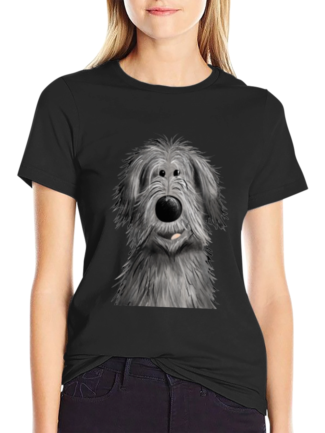 Black Cute Dog Graphic Print Black T-Shirt view 2