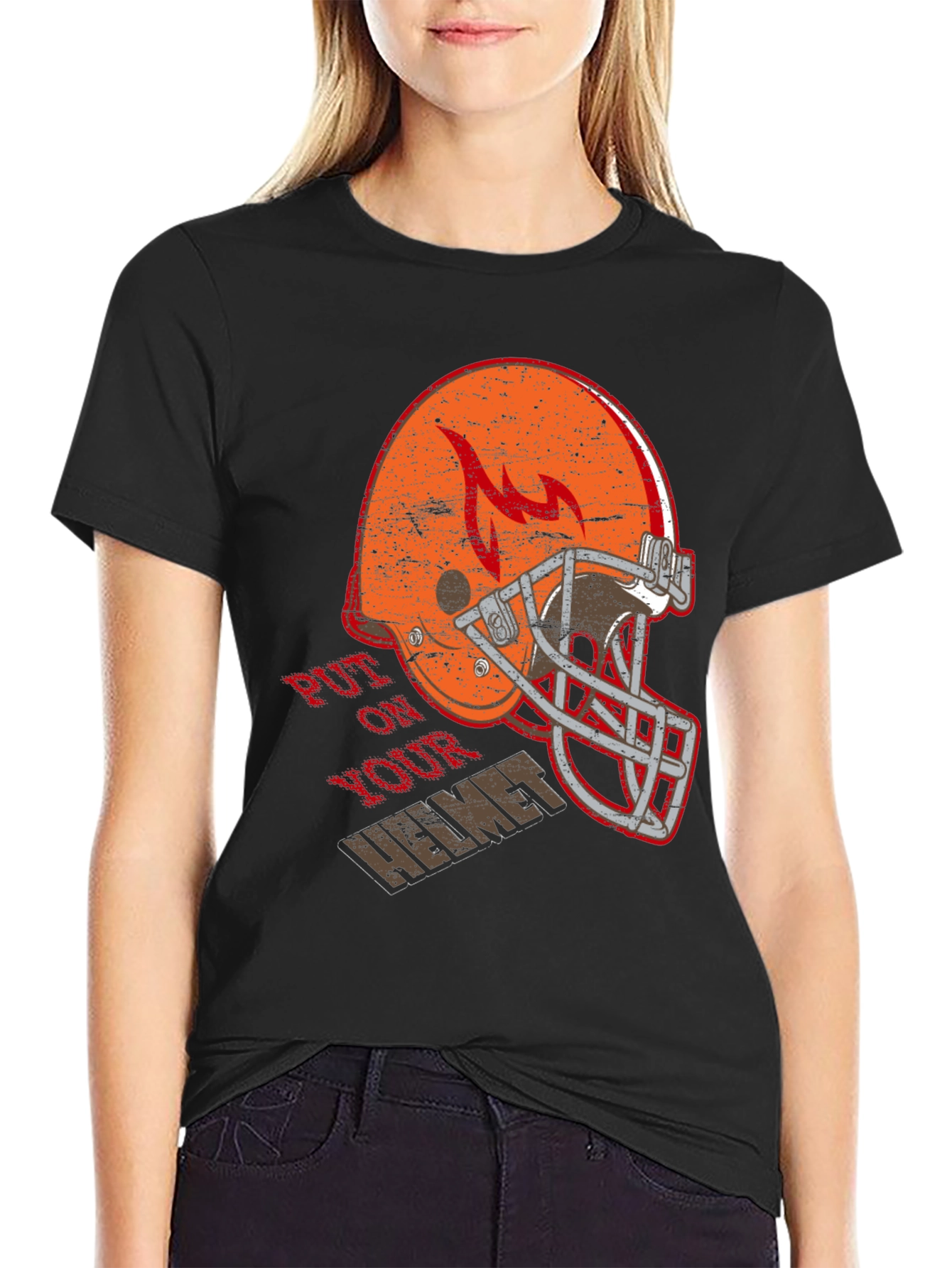 Black Put On Your Helmet Graphic T-Shirt view 2