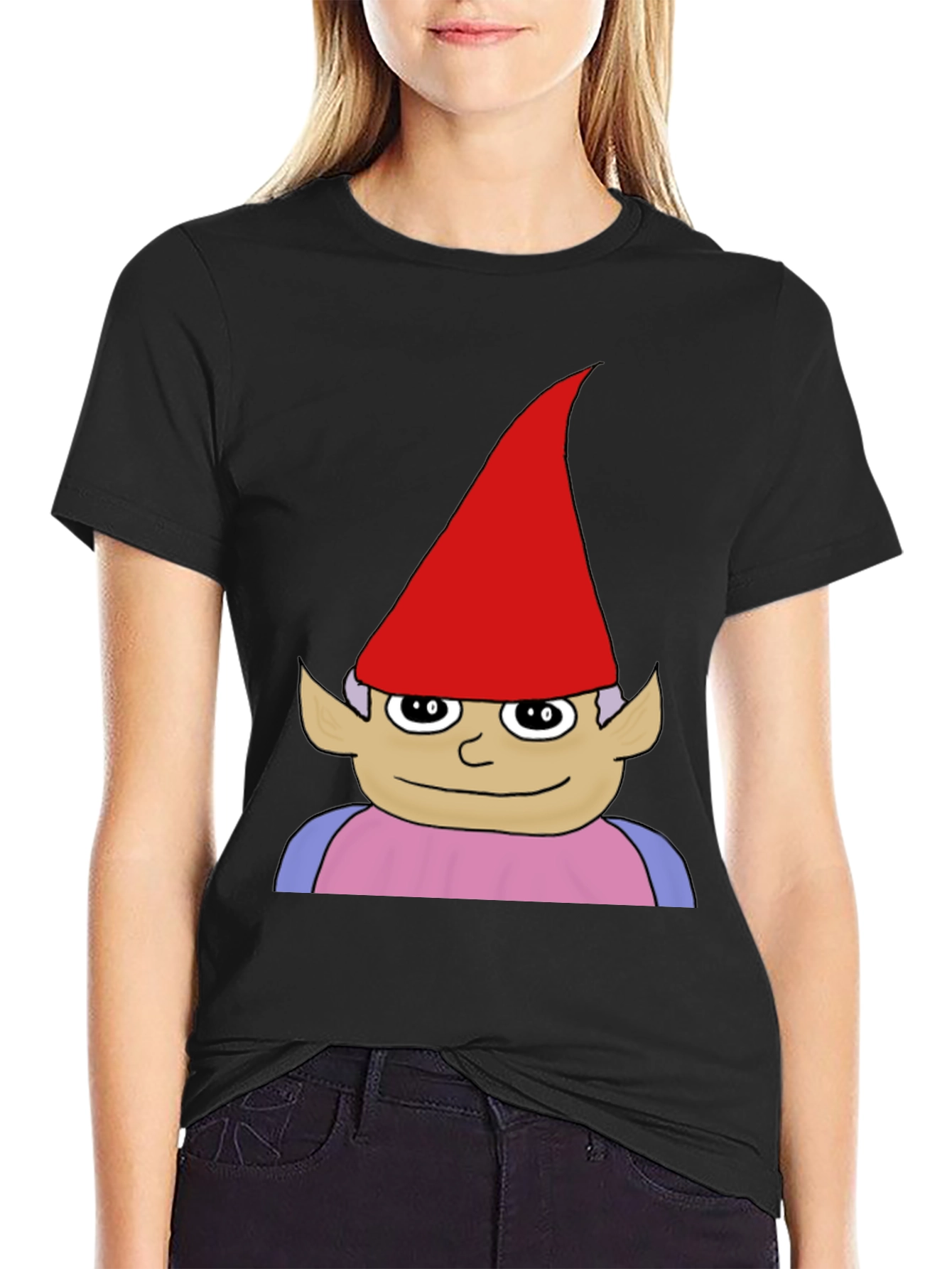 Black Gnome Graphic Tee - Black Casual Cotton T-Shirt view 2