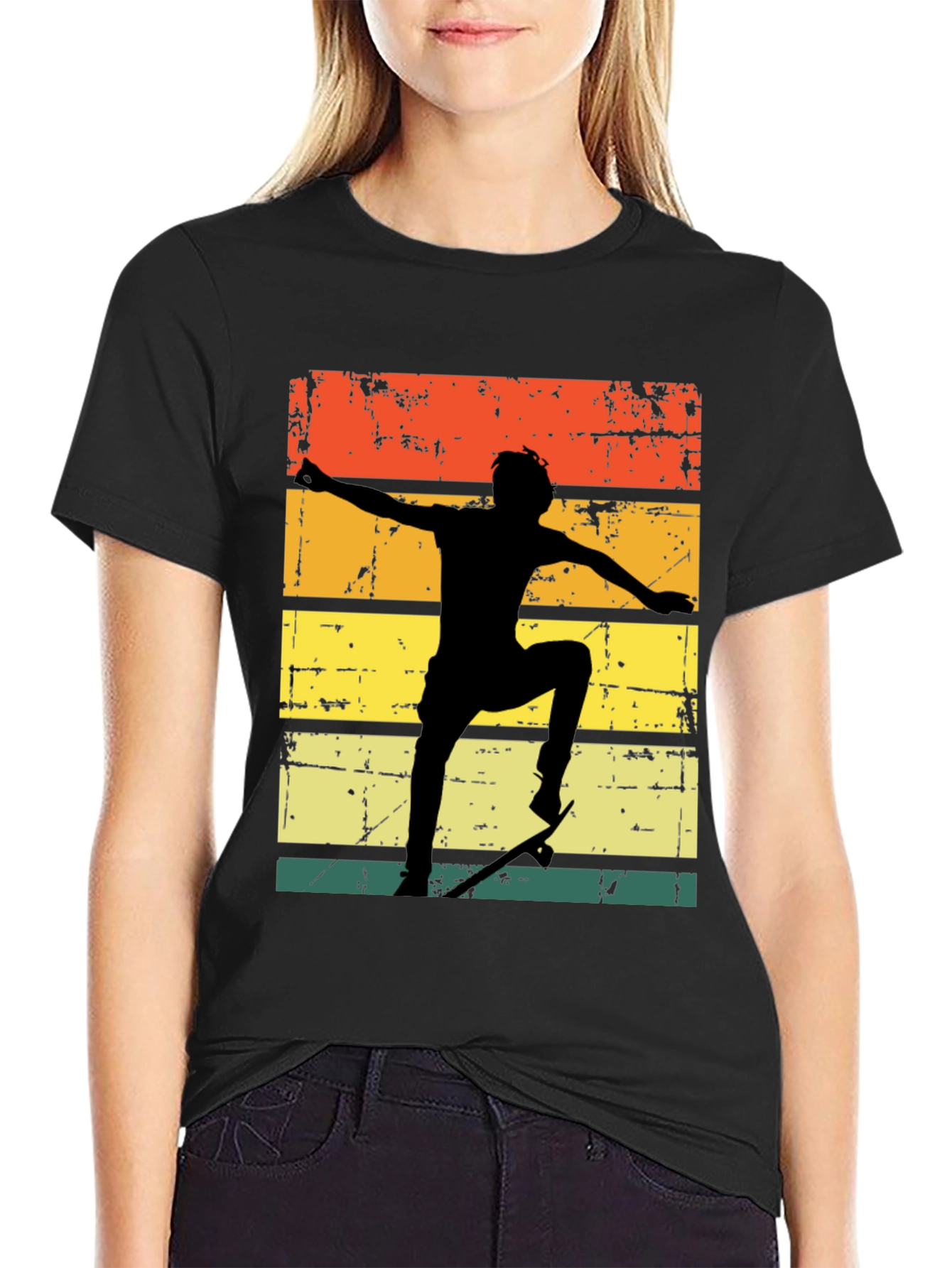 Black Retro Skateboarder Graphic T-Shirt view 2