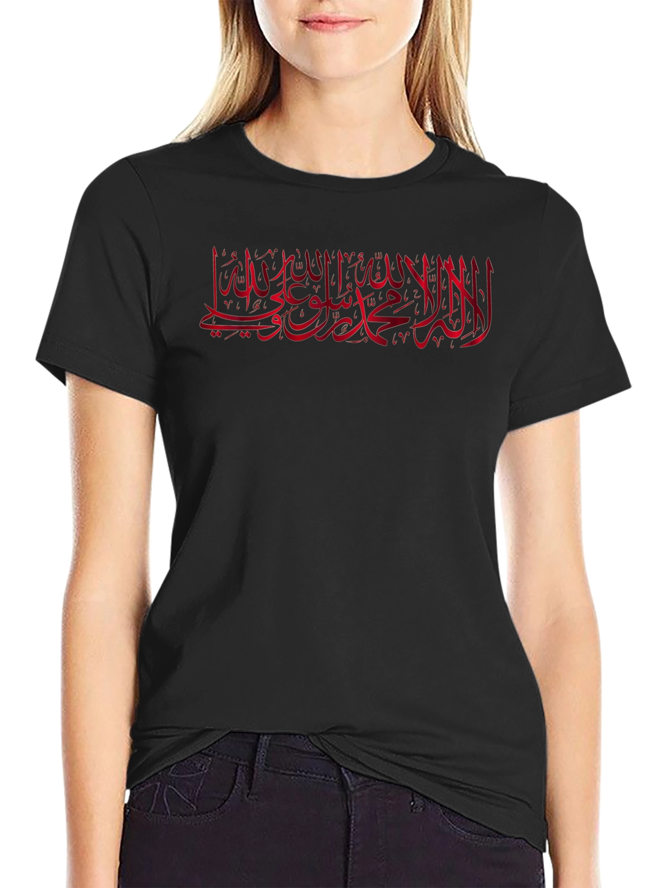 Black Black T-Shirt with Arabic Script Graphic Print view 2