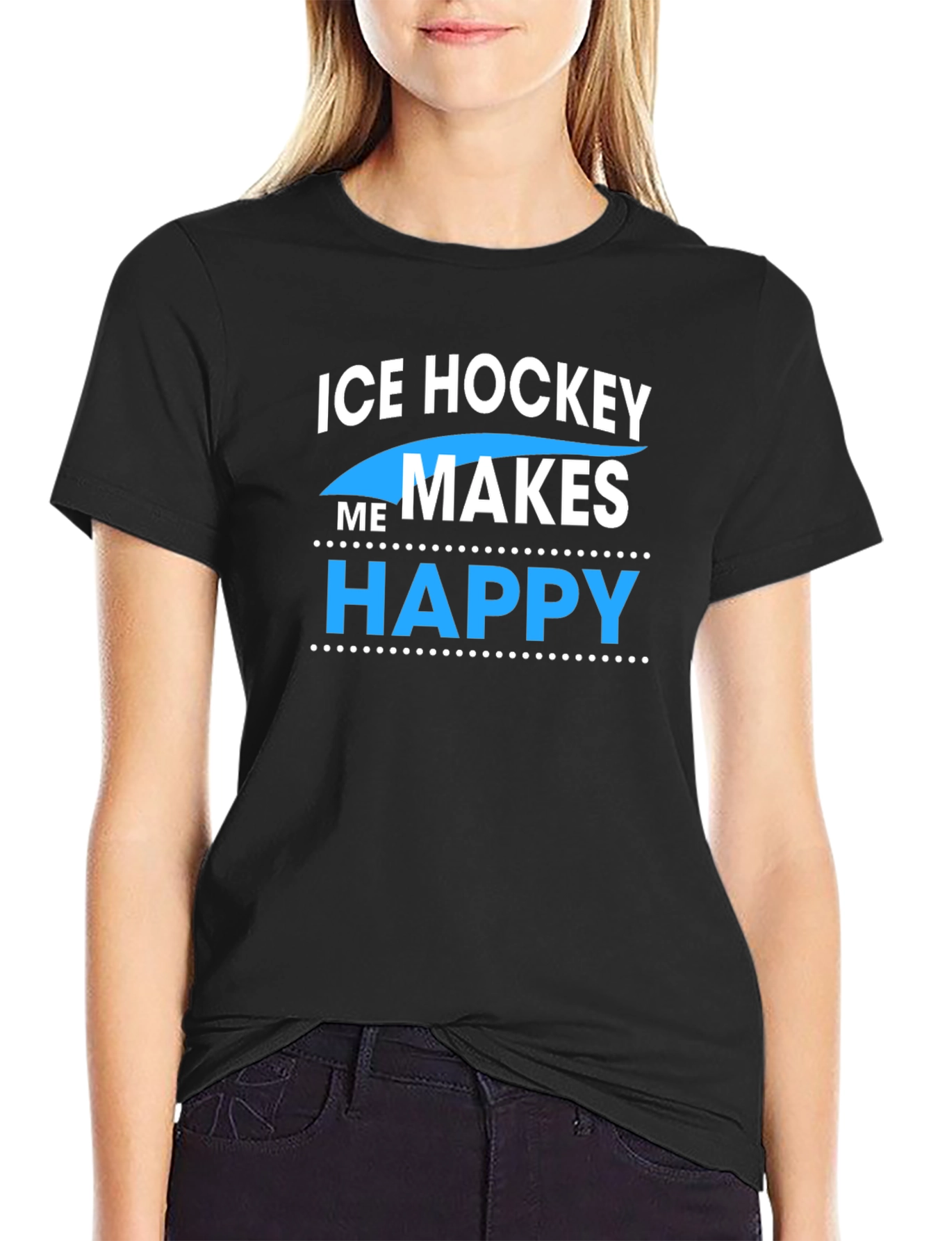 Black Ice Hockey Makes Me Happy Graphic T-Shirt view 2