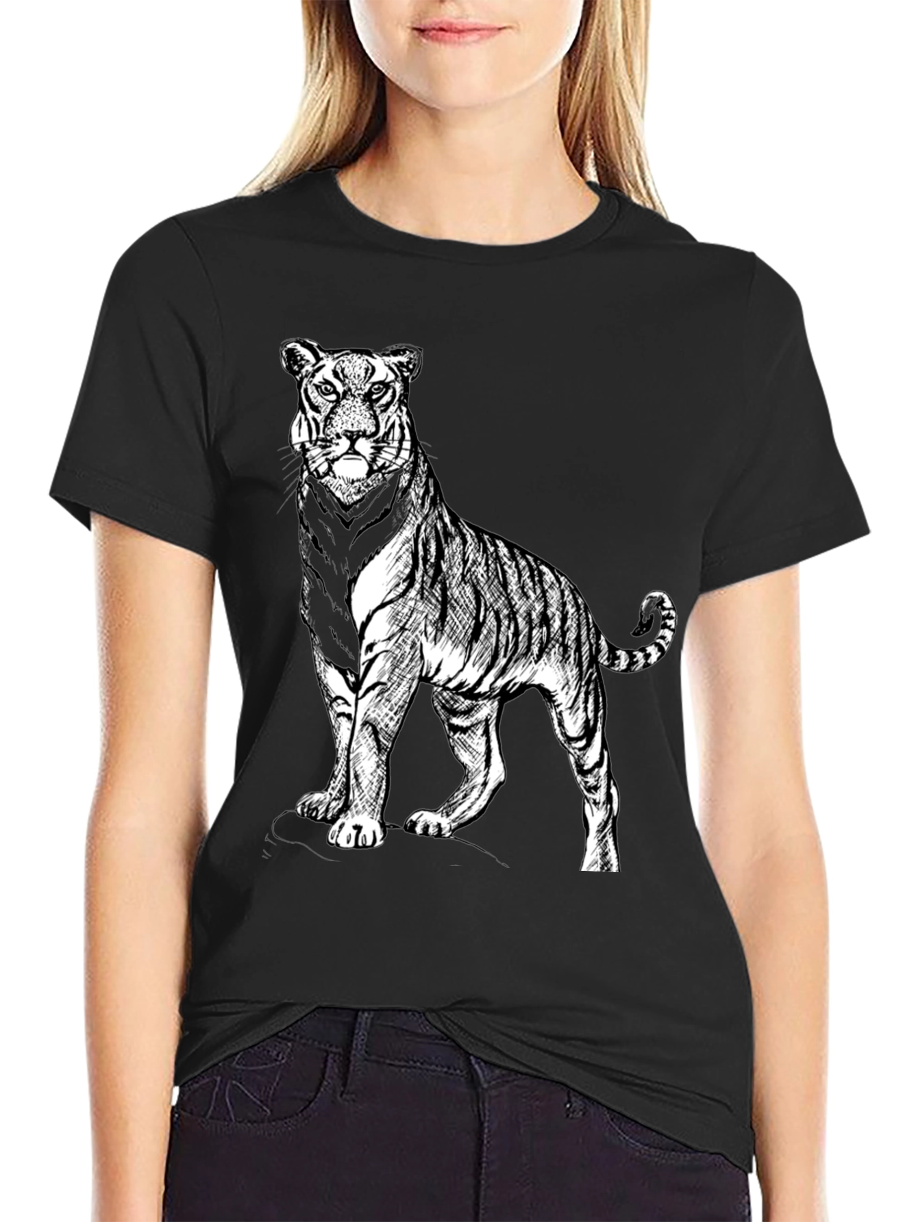 Black Bold Tiger Graphic Tee - Black Cotton Blend Shirt view 2