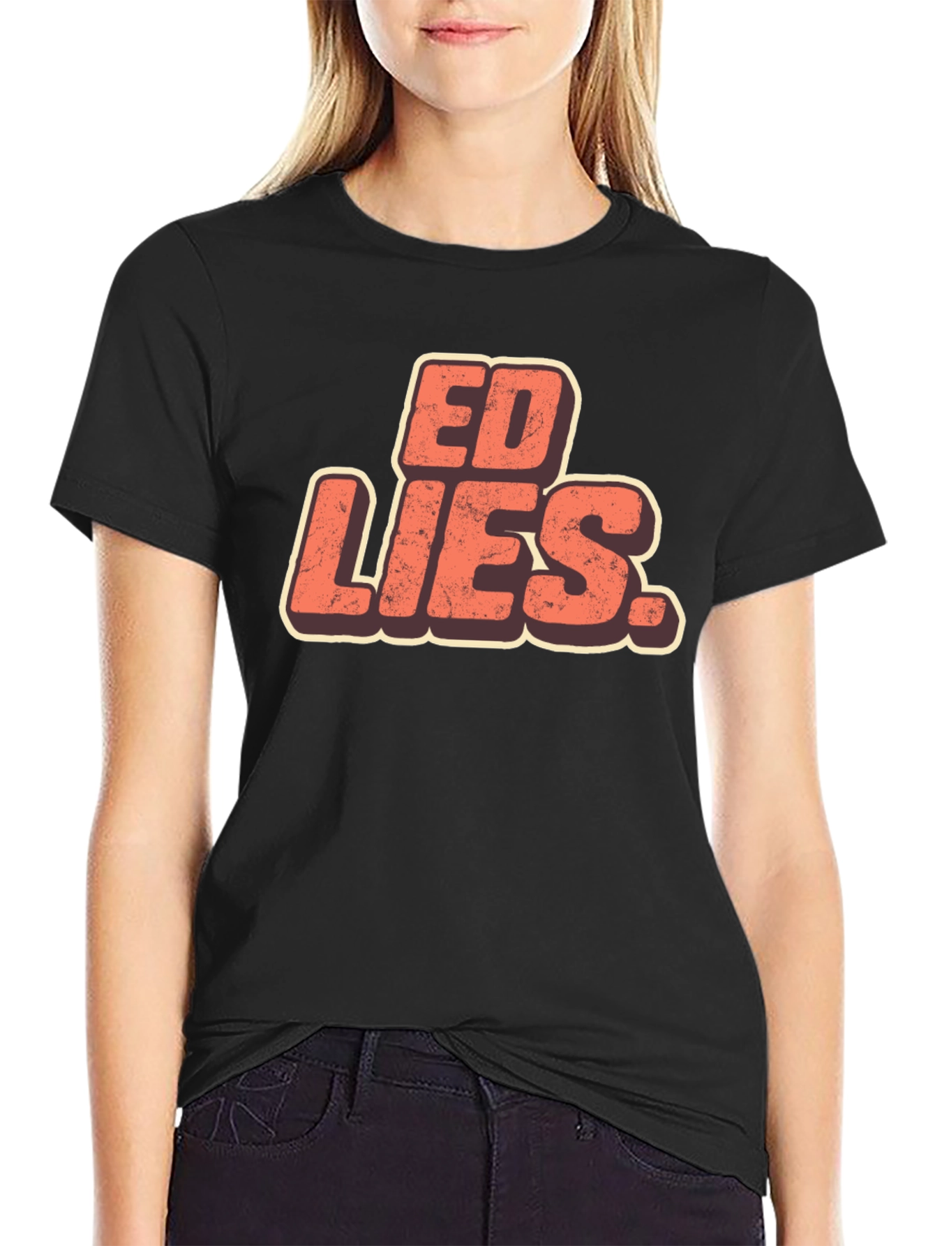 Black Ed Lies T-Shirt - Retro Design Black Tee view 2