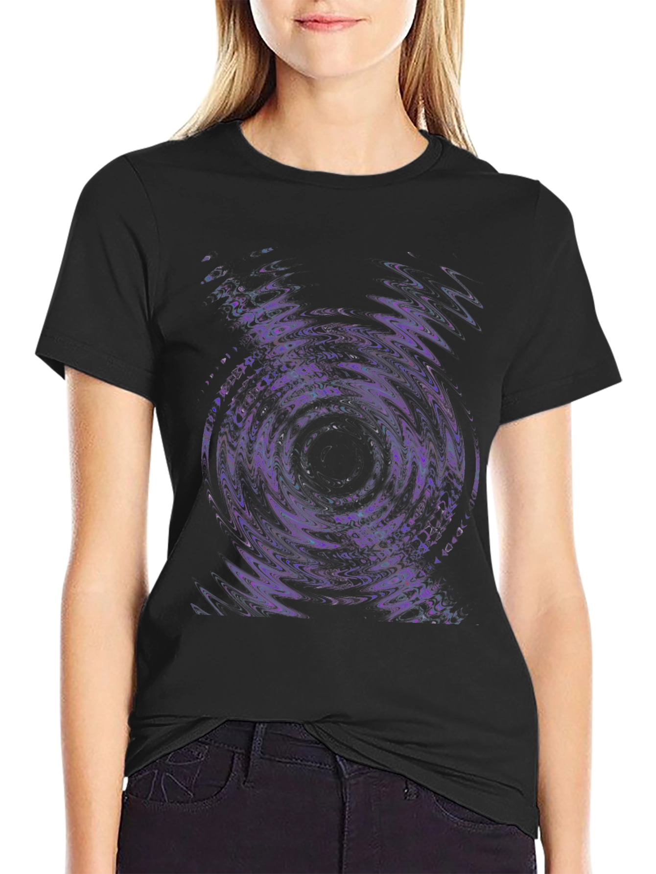 Black Abstract Vortex Graphic Tee - Black Cotton Blend view 2