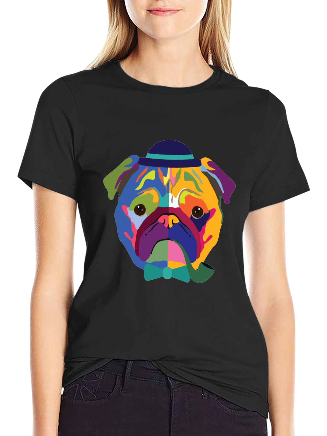 Black Colorful Dog Graphic Tee - Modern Art Style view 2