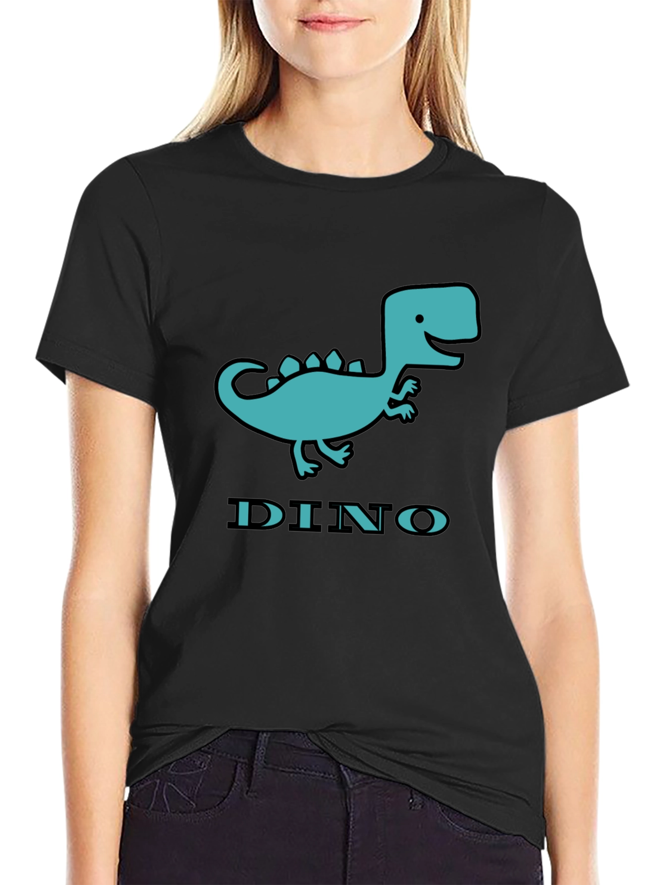 Black Dino T-Shirt - Cute Cartoon Dinosaur Graphic Tee view 2
