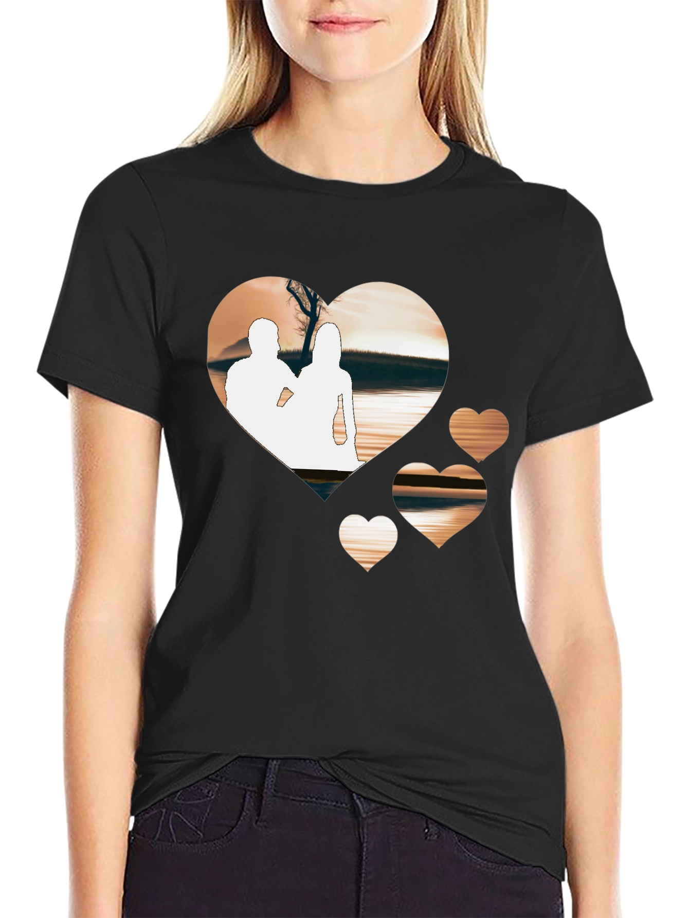 Black Romantic Hearts Graphic T-Shirt - Black view 2