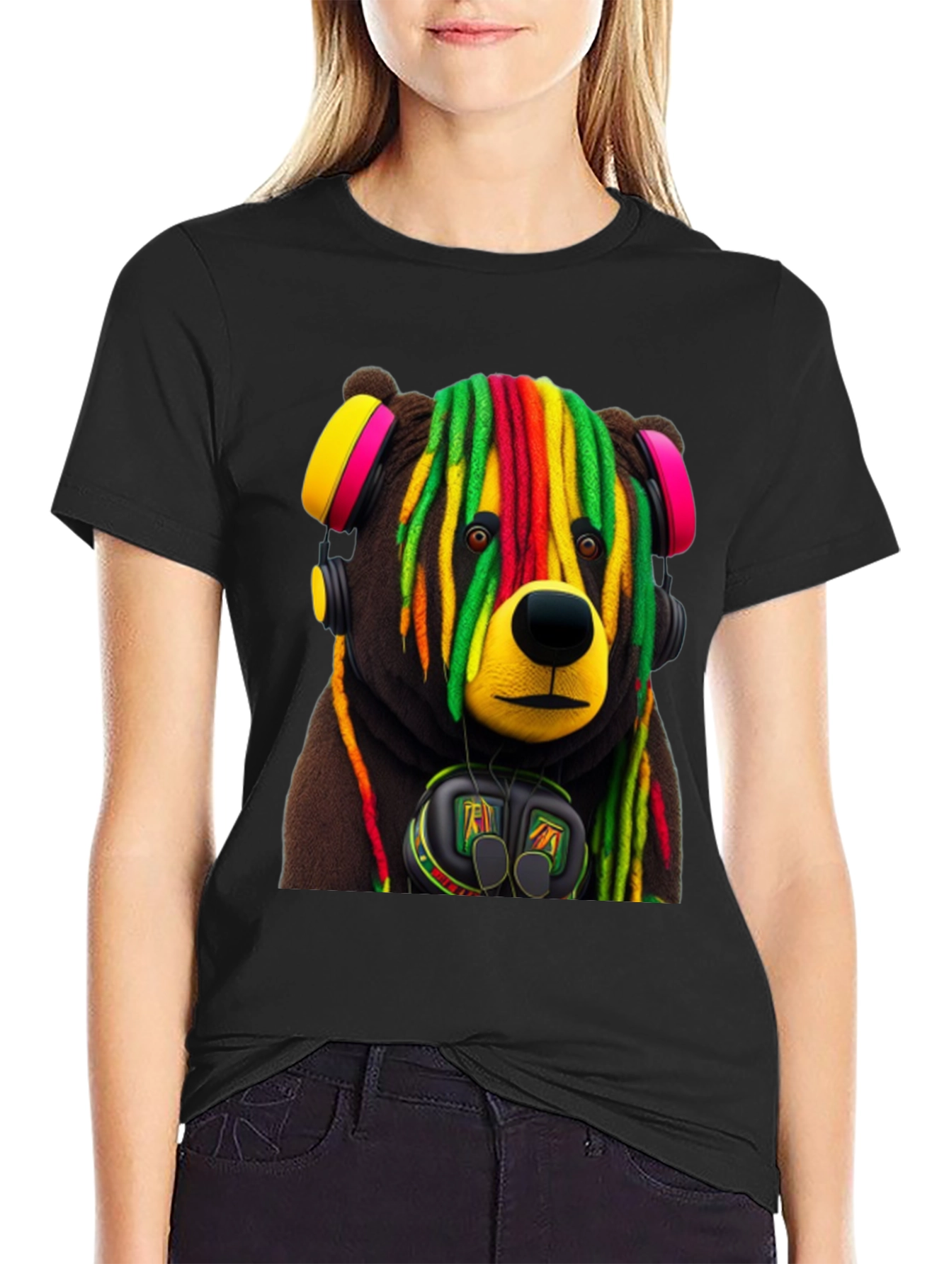 Black Rasta Bear Graphic Tee - Cool Streetwear view 2
