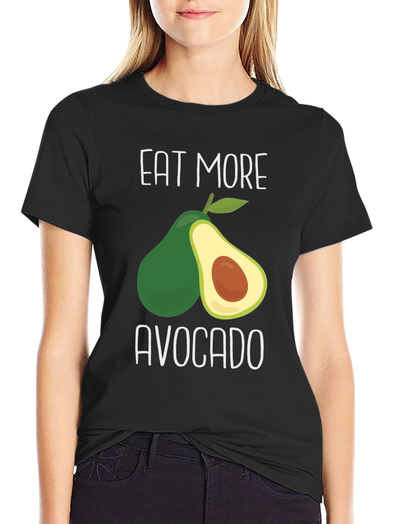 Black Eat More Avocado Graphic T-Shirt - Unisex Cotton Tee view 2