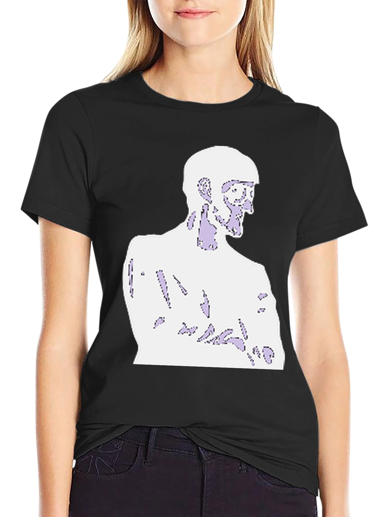 Black Abstract Figure Graphic Tee - Black Cotton Blend view 2