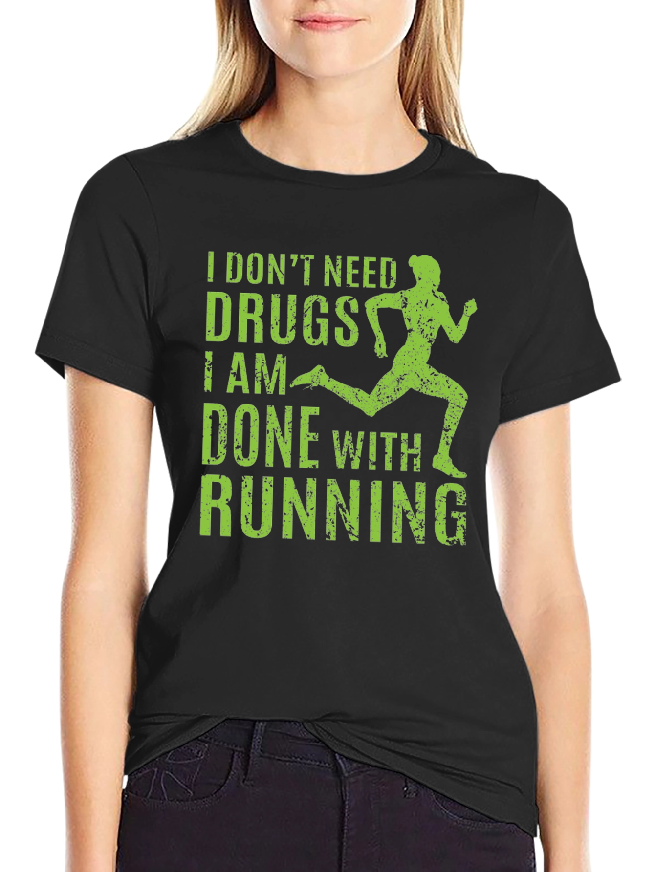 Black Funny Running Shirt: I Don't Need Drugs, I Am Done with Running Tee view 2