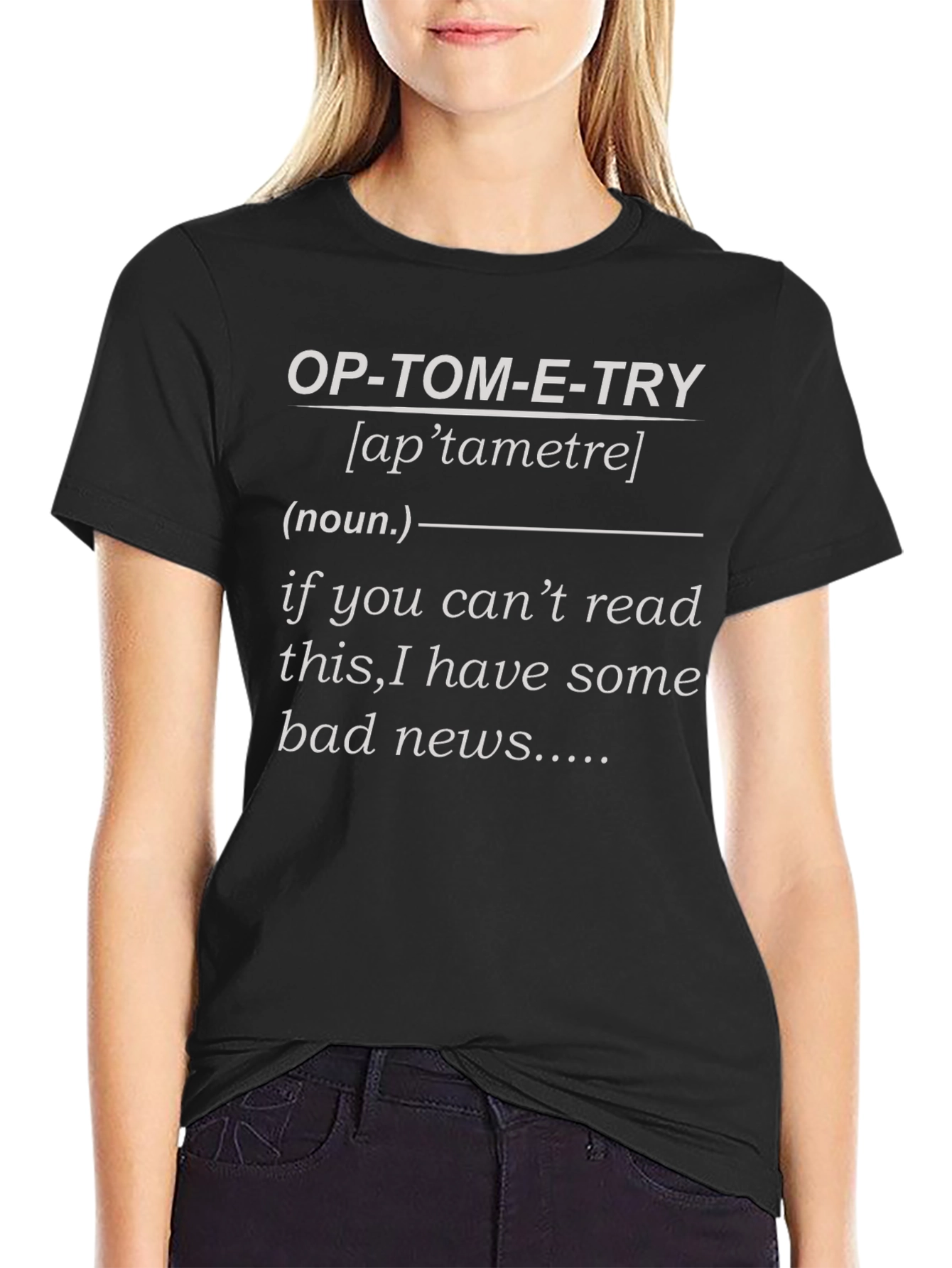 Black Optometry Pun T-Shirt - Funny Eye Exam Gift view 2
