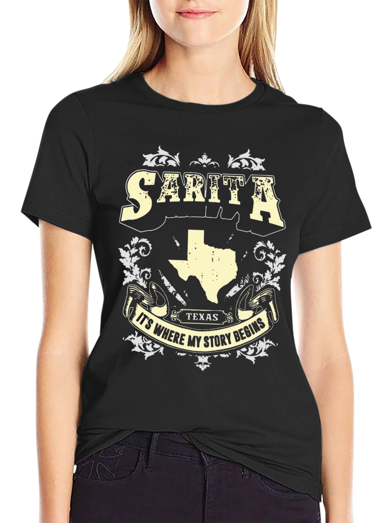 Black Sarita Texas Story Begins T-Shirt view 2