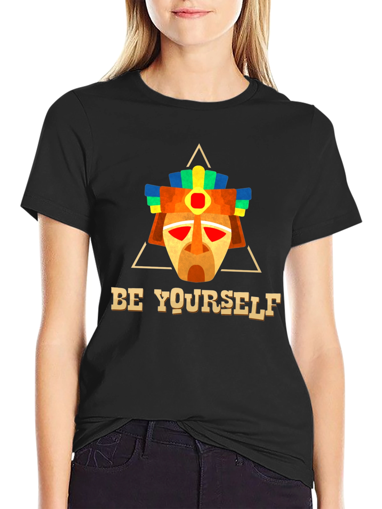 Black Be Yourself Aztec Mask T-Shirt view 2
