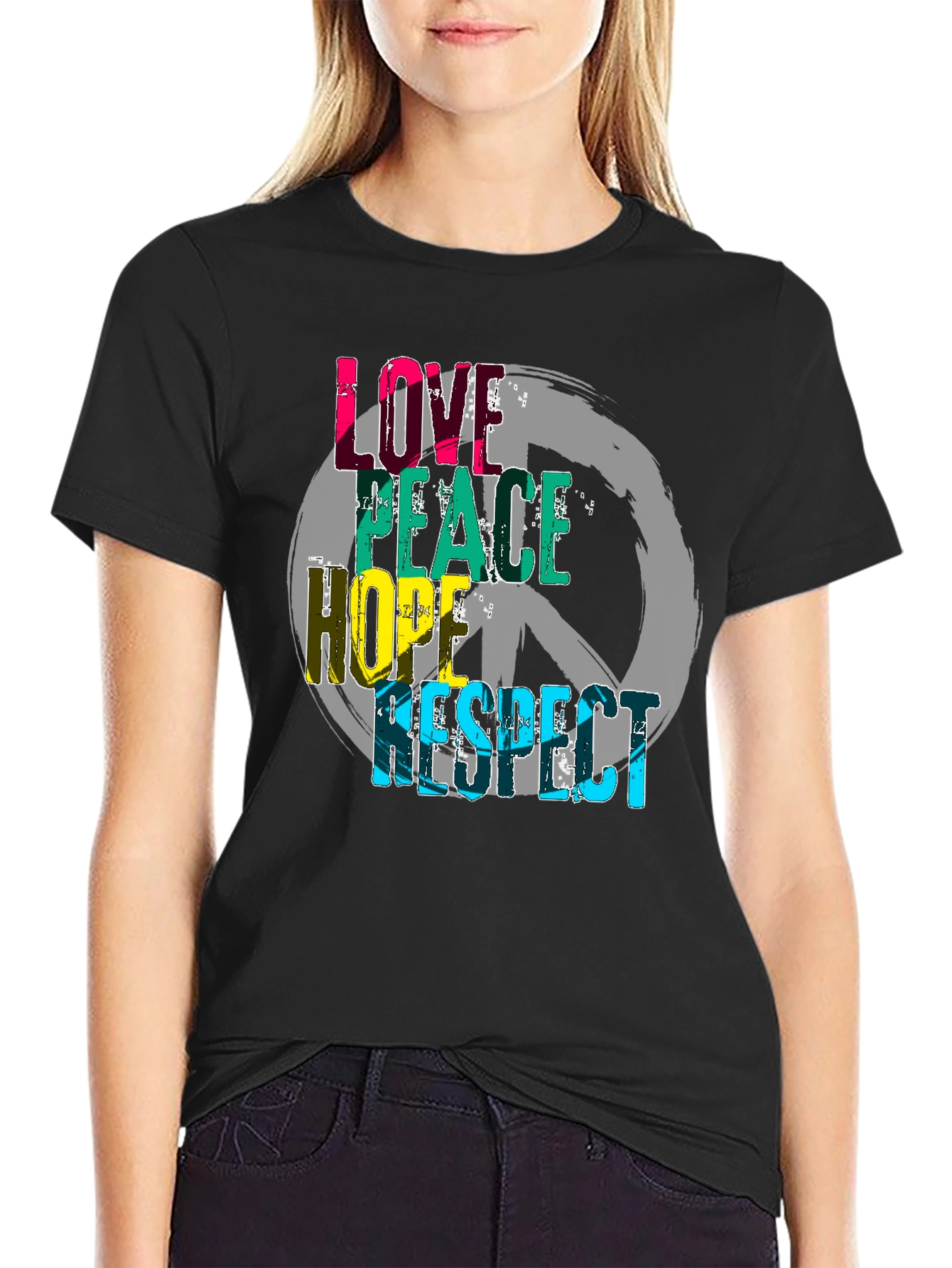 Black Love Peace Hope Respect Graphic T-Shirt view 2