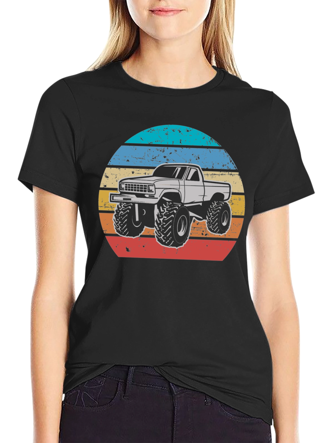 Black Retro Monster Truck T-Shirt view 2