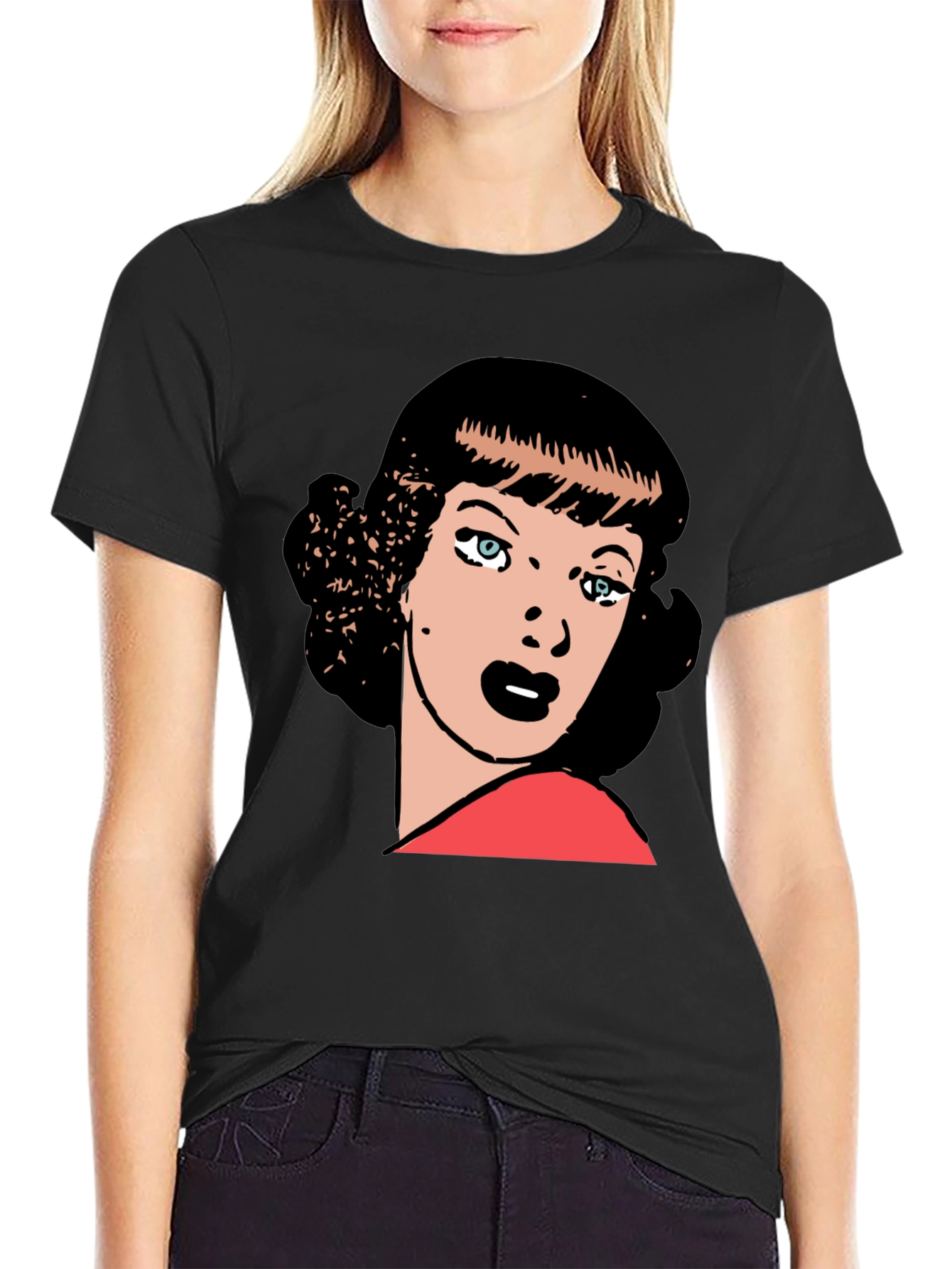 Black Retro Cartoon Woman Graphic T-Shirt view 2