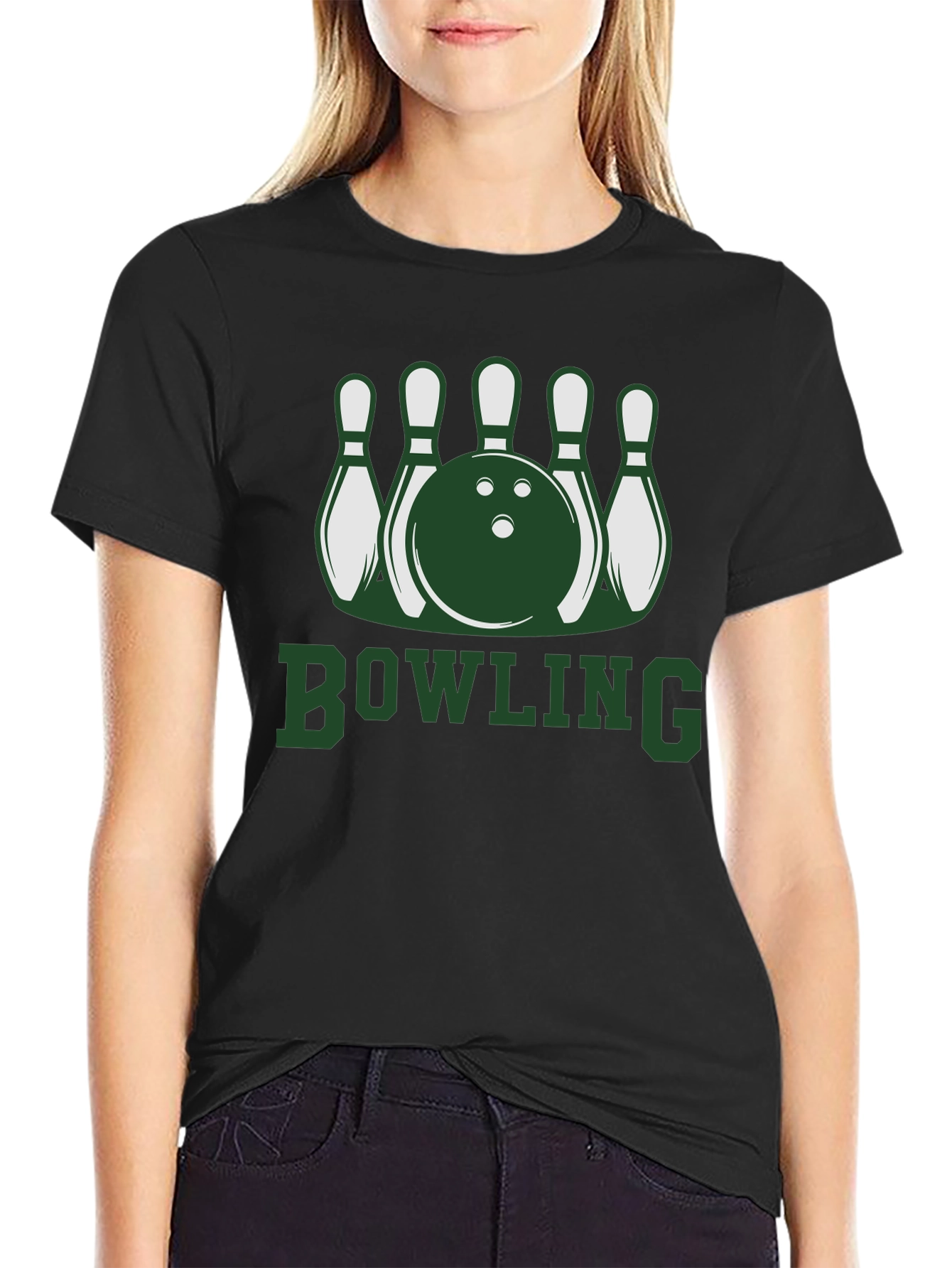 Black Bowling Pins & Ball Graphic T-Shirt view 2