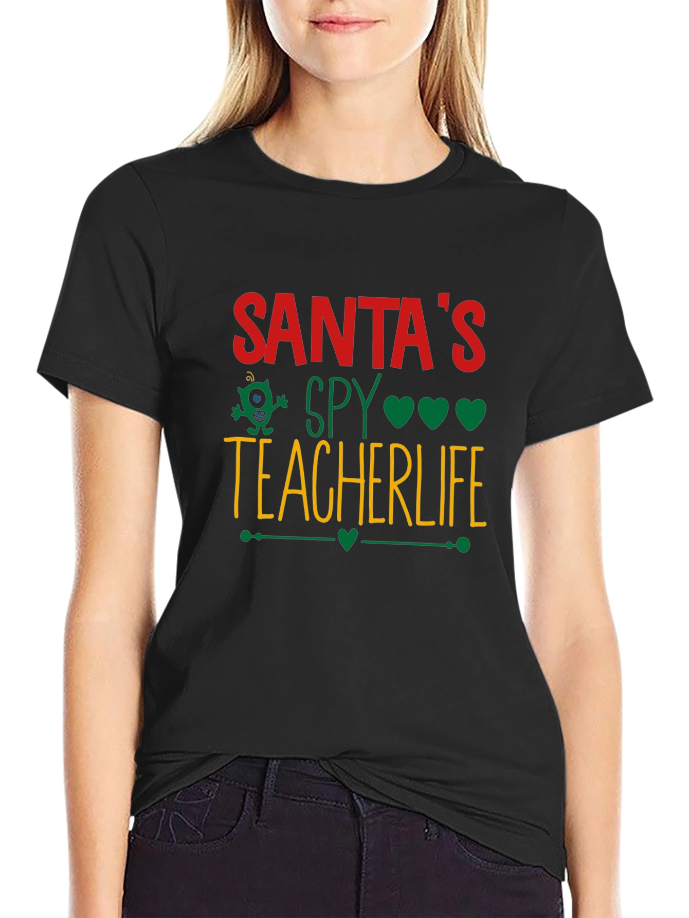 Black Santa's Spy Teacher Life T-Shirt view 2