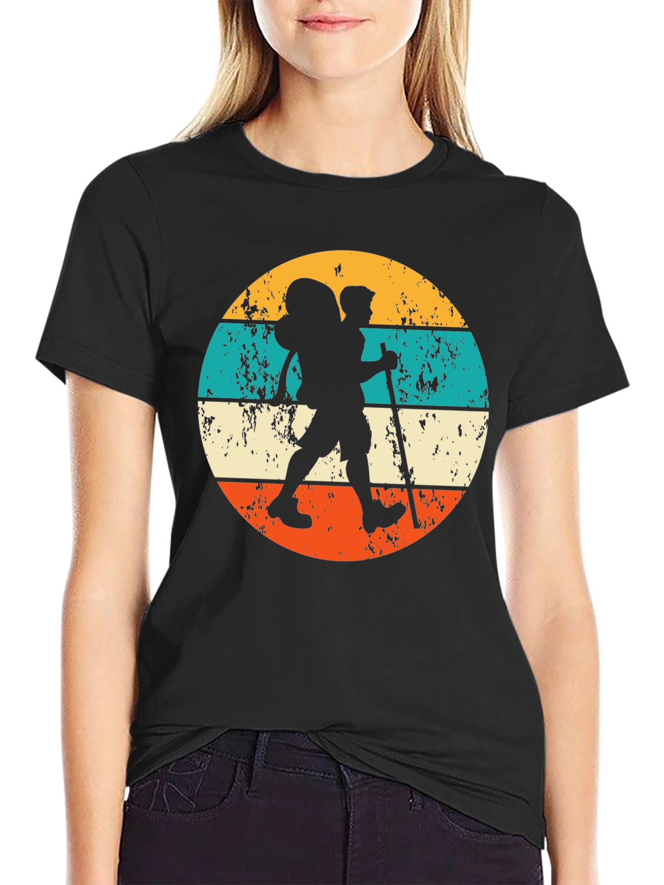 Black Hiking Retro T-Shirt - Vintage Outdoor Adventure Tee view 2