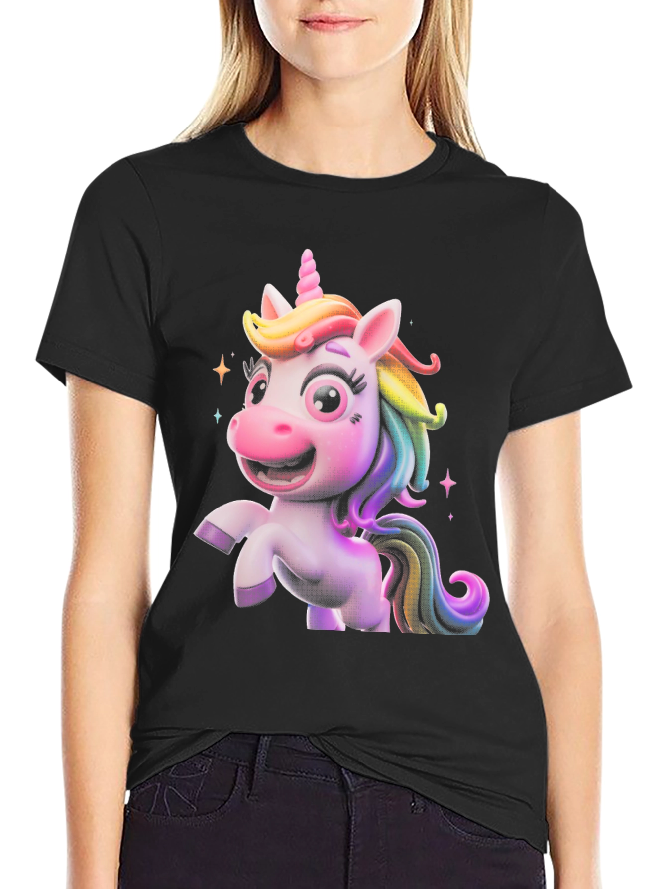 Black Cute Unicorn Graphic Tee - Black T-Shirt view 2