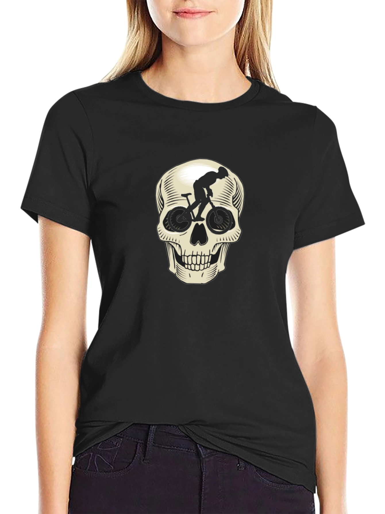 Black Skull Cycling T-Shirt - Ride or Die Graphic Tee view 2
