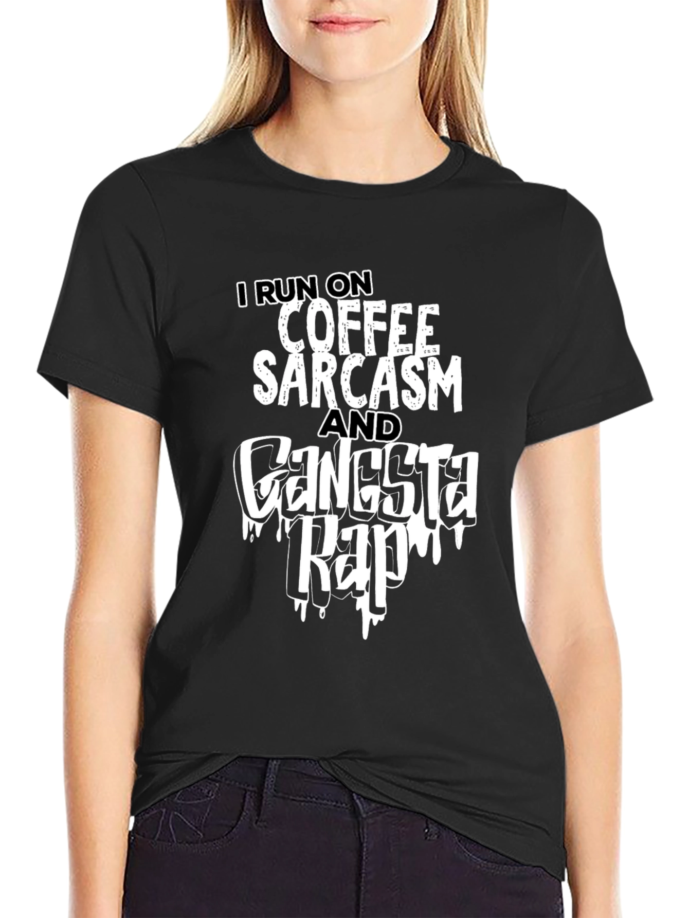 Black Coffee Sarcasm Gangsta Rap T-Shirt - Black view 2