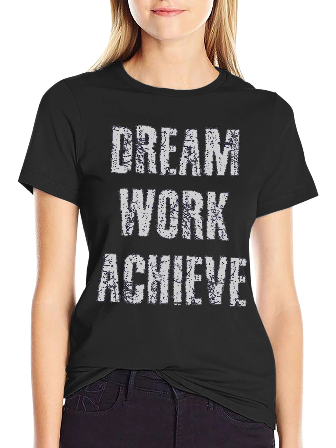 Black Dream Work Achieve T-Shirt - Inspirational Graphic Tee view 2