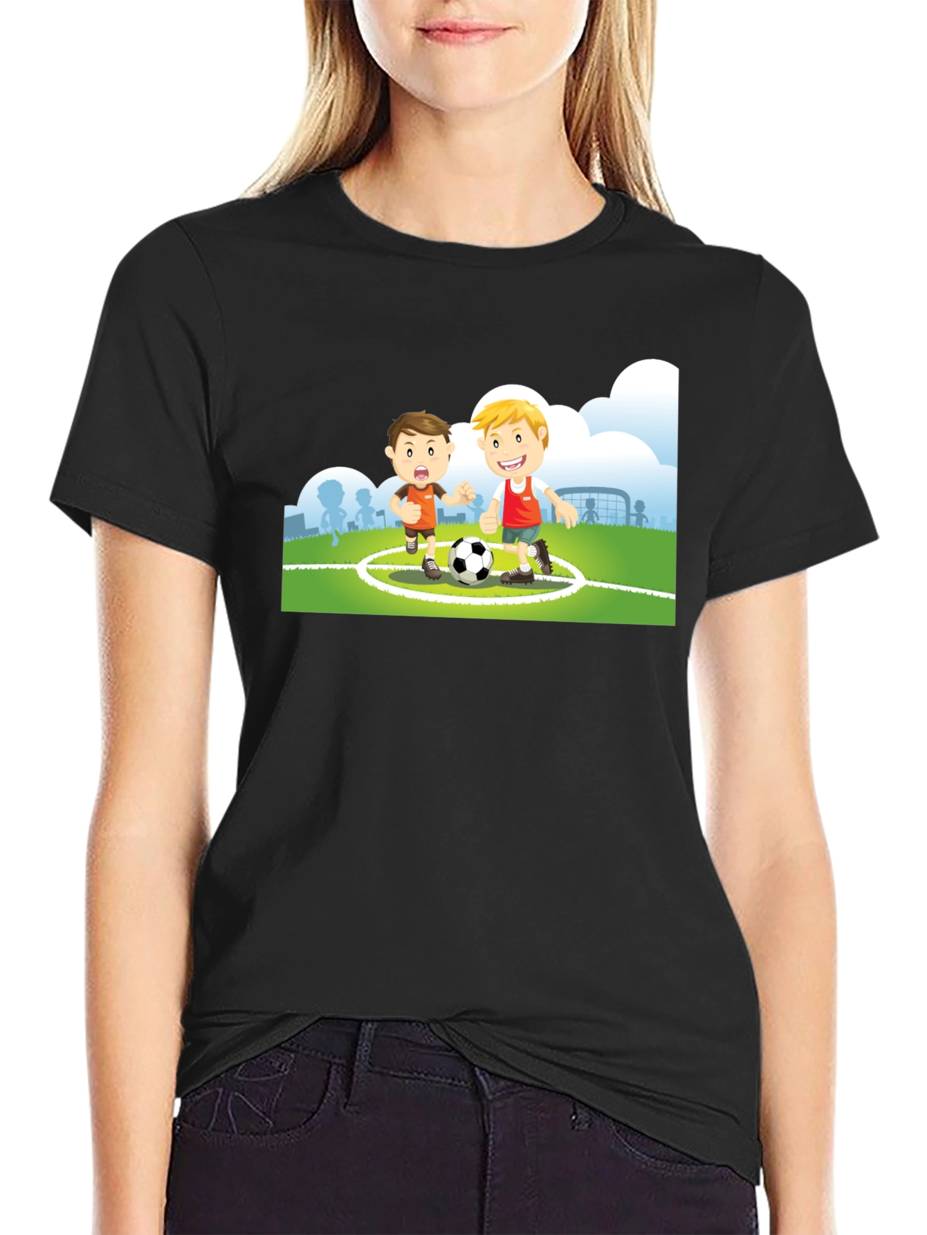 Black Cartoon Soccer Player Black T-Shirt view 2