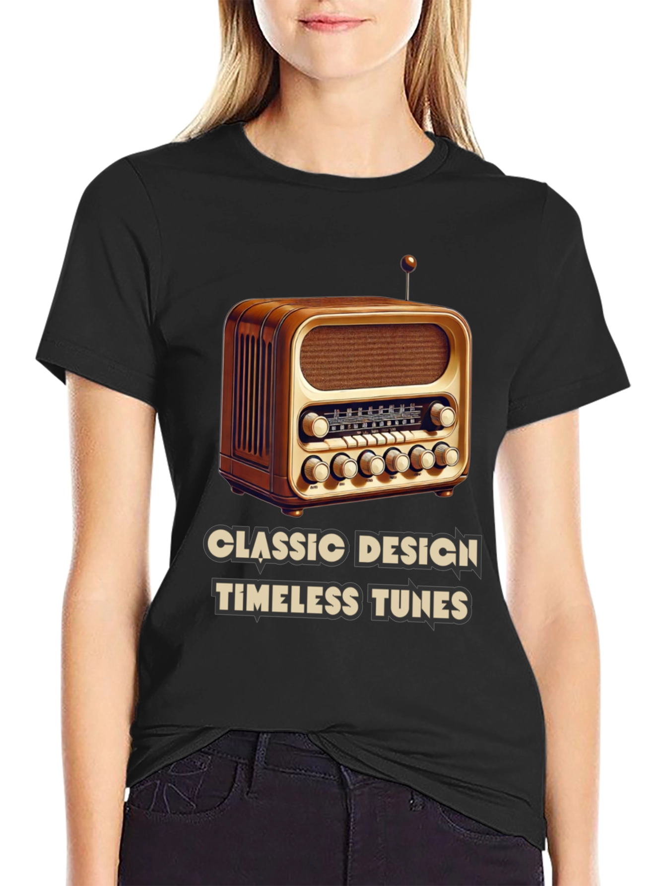 Black Classic Radio T-Shirt - Timeless Tunes view 2