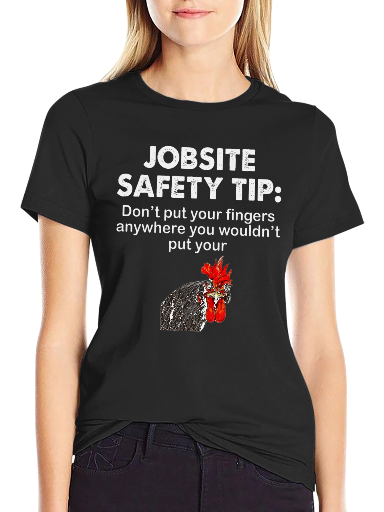 Black Jobsite Safety Tip Chicken T-Shirt view 2