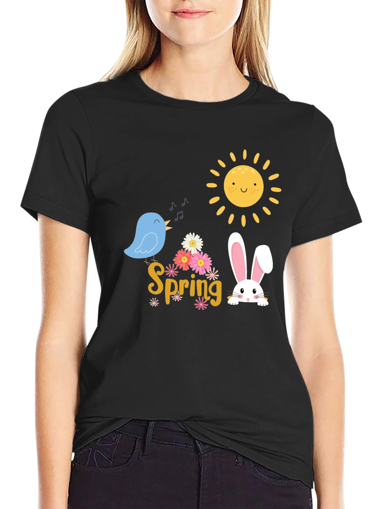 Spring T-Shirt - Cute Bird, Bunny & Sun Design - 2