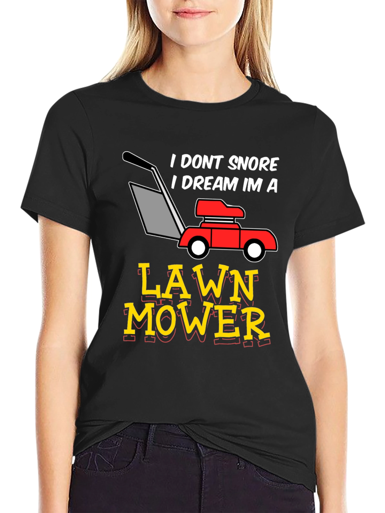 Black Dream Lawn Mower Graphic Tee - Humorous Snoring Shirt view 2