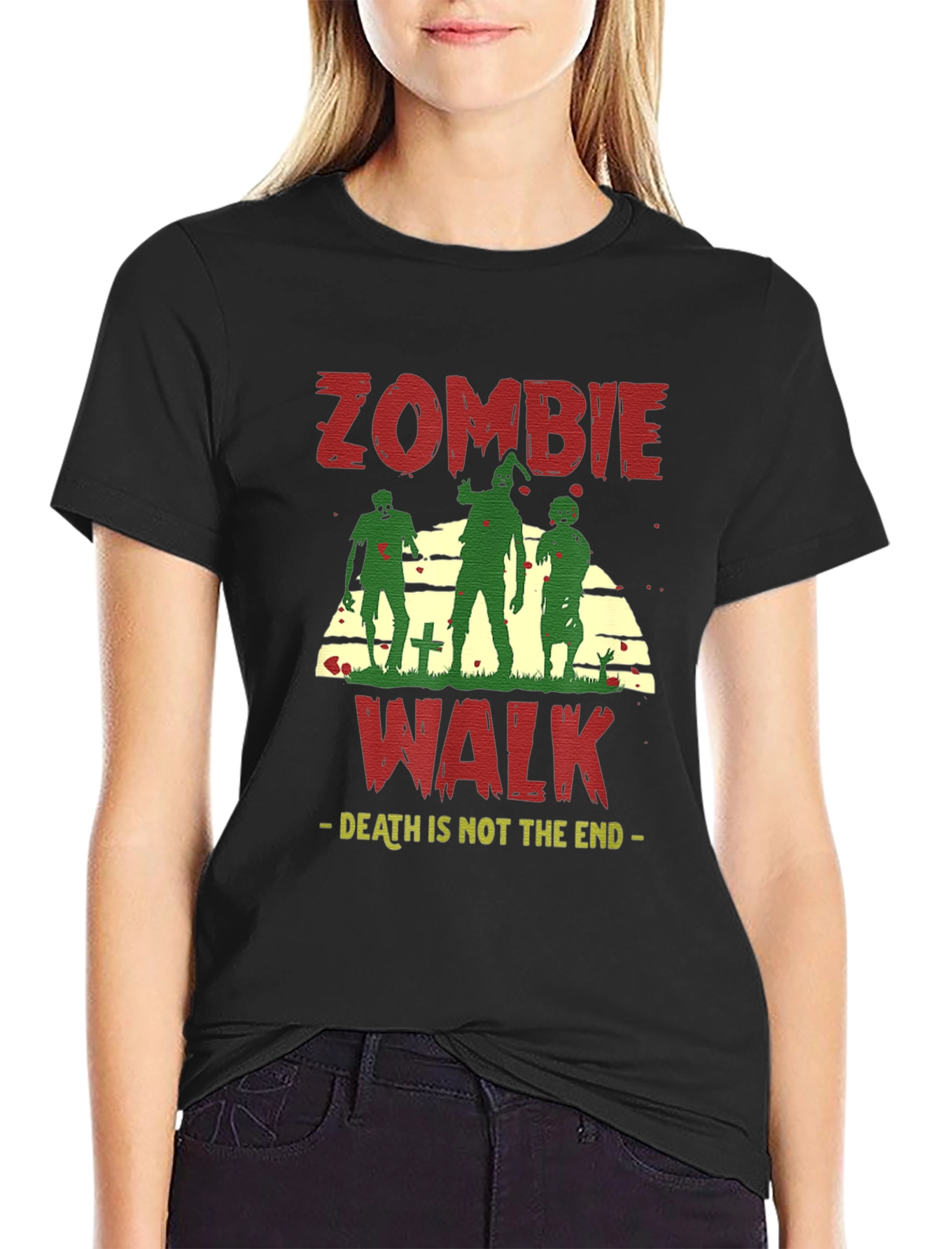 Black Zombie Walk Graphic T-Shirt - Death is Not the End view 2