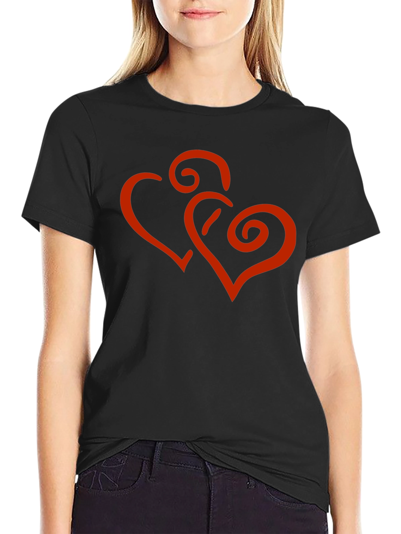 Black Stylish Black Tee with Red Heart Design view 2