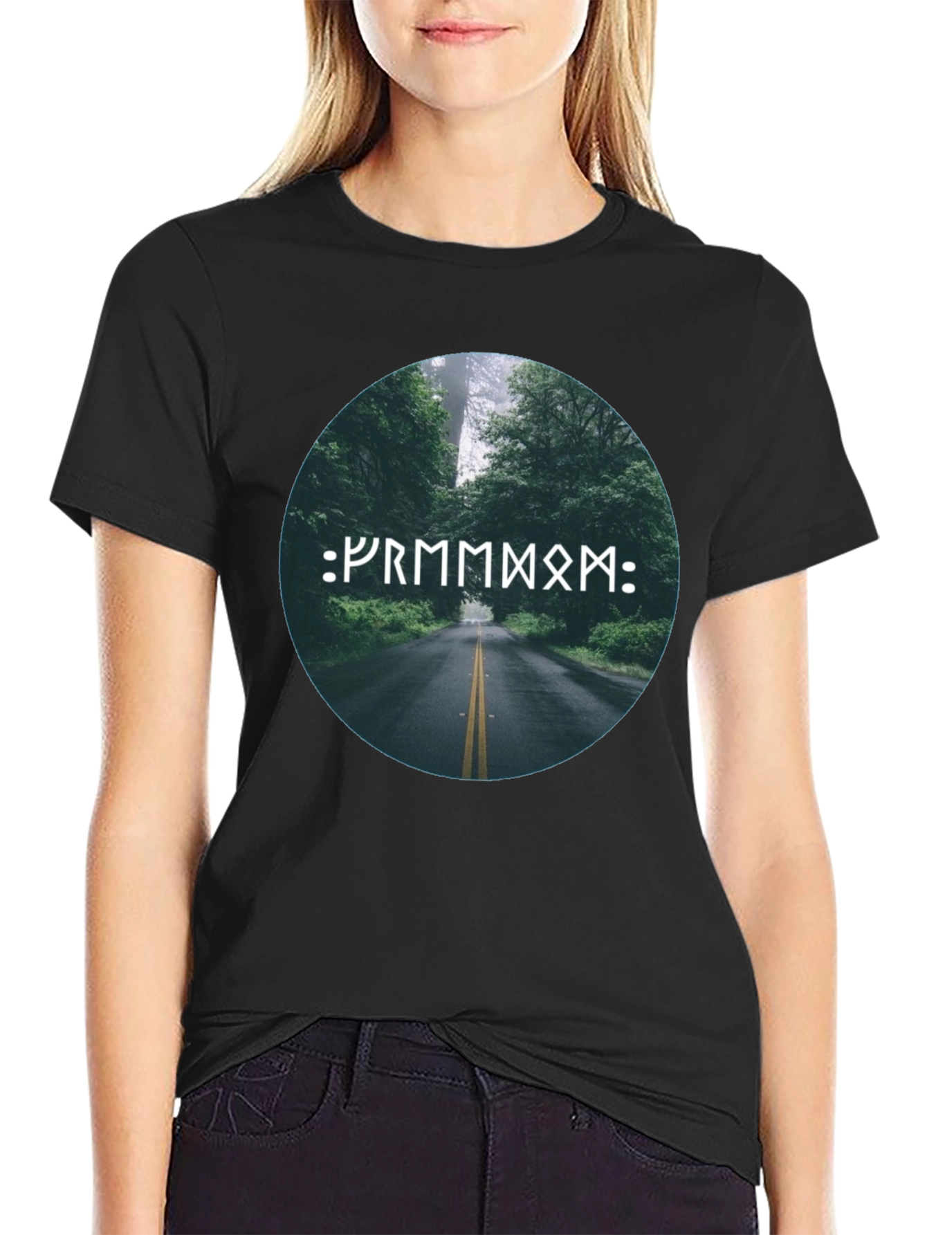 Black Nature Road Rune Black T-Shirt view 2