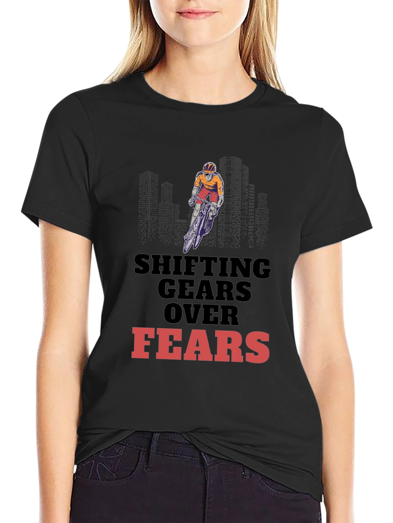 Black Shifting Gears Over Fears Graphic Tee - Sporty Black T-Shirt view 2