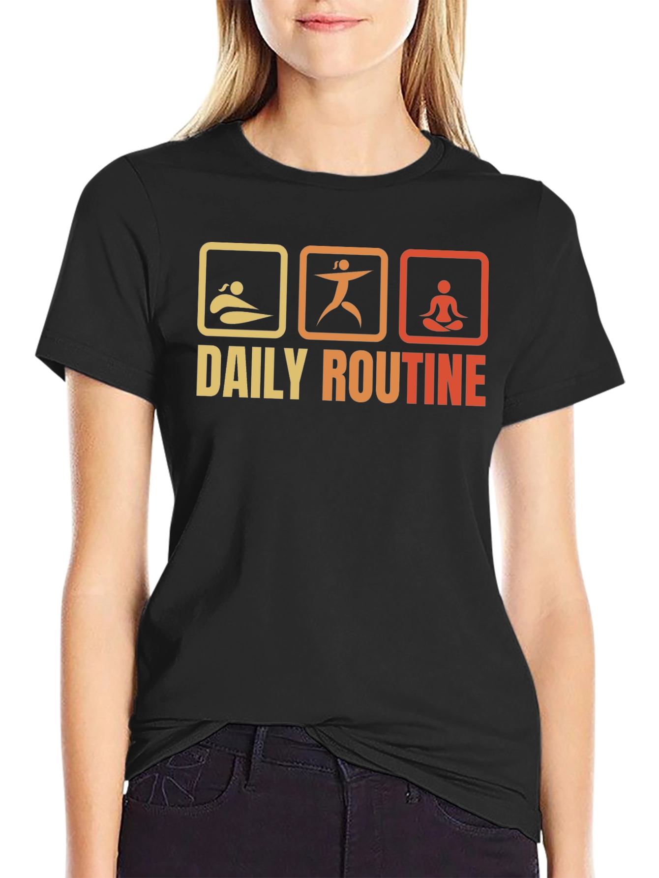Black Daily Routine T-Shirt - Swim, Exercise, Meditate view 2