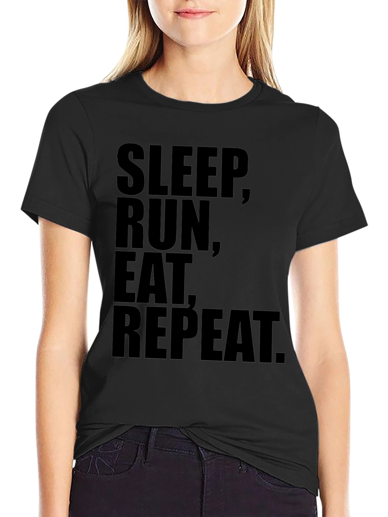 Black Sleep Run Eat Repeat Black T-Shirt - Fitness Lifestyle view 2