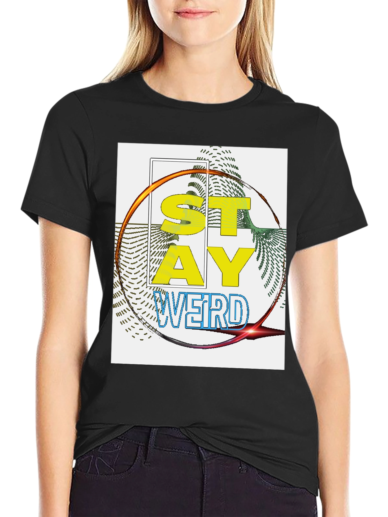 Black Stay Weird Graphic Print T-Shirt - Black view 2