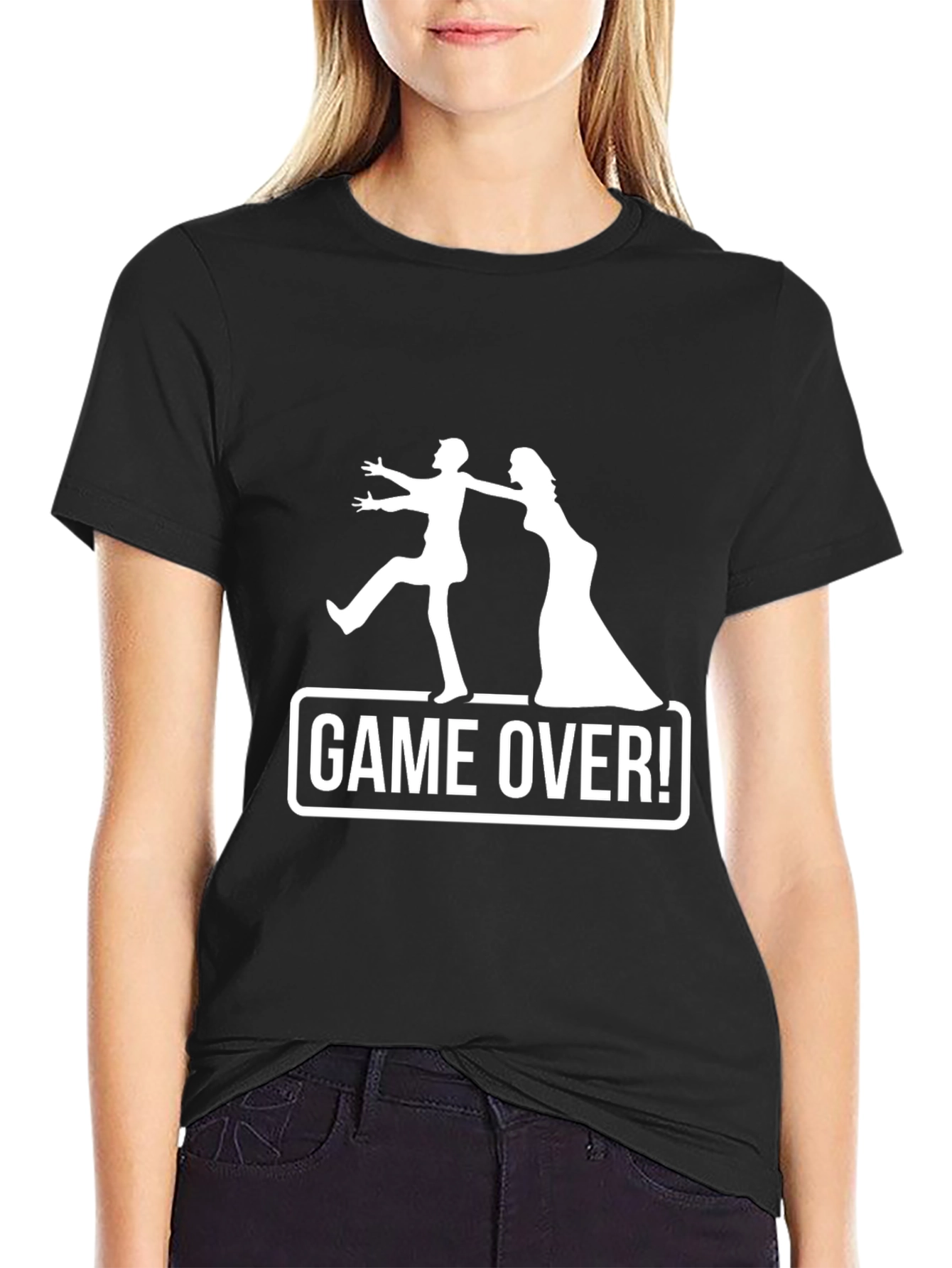 Black Funny Game Over Wedding Groom T-Shirt view 2
