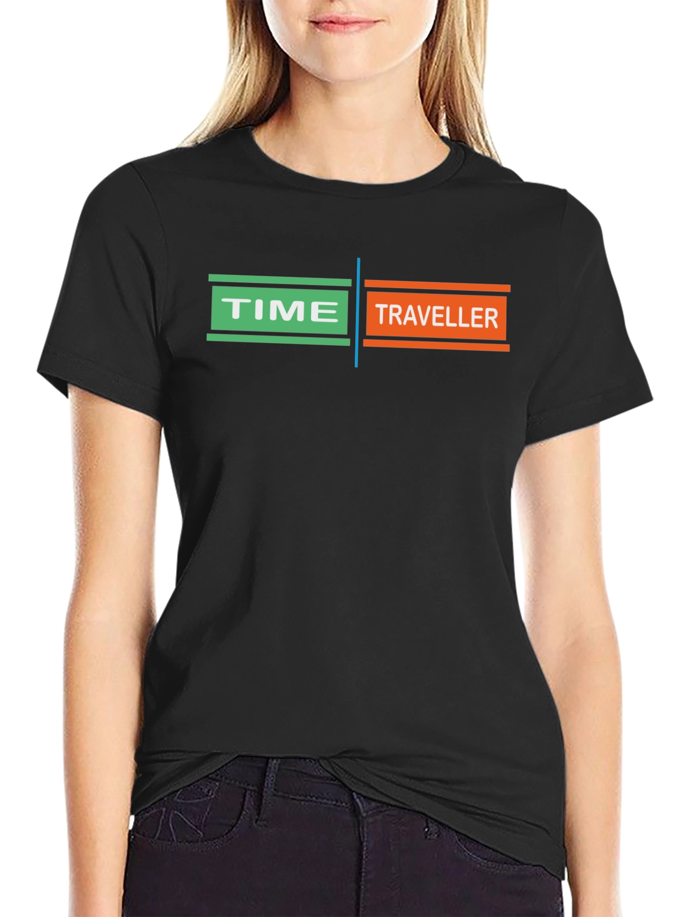 Black Time Traveler Graphic T-Shirt - Black, Unique Design view 2